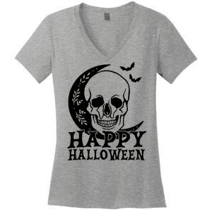 Happy Halloween Skull Moon Spooky Women's V-Neck T-Shirt