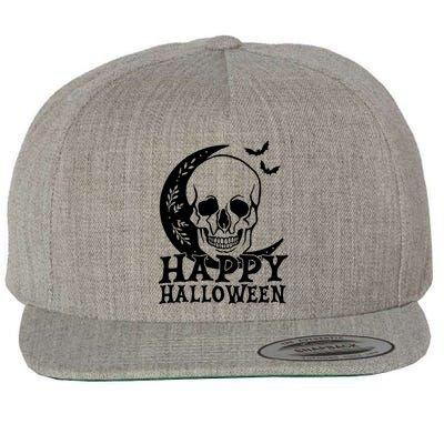 Happy Halloween Skull Moon Spooky Wool Snapback Cap