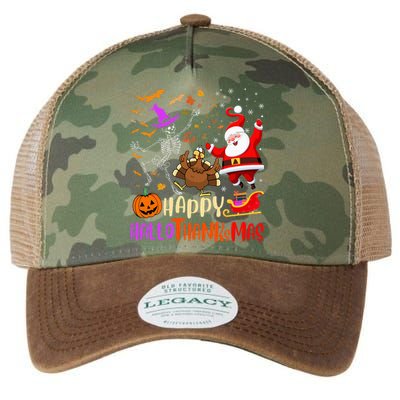 Happy Hallothanksmas Skeleton Pumpkin Turkey Santa Dancing Legacy Tie Dye Trucker Hat