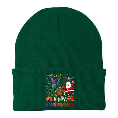 Happy Hallothanksmas Skeleton Pumpkin Turkey Santa Dancing Knit Cap Winter Beanie