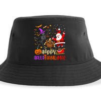 Happy Hallothanksmas Skeleton Pumpkin Turkey Santa Dancing Sustainable Bucket Hat