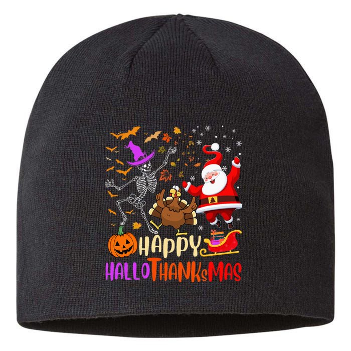 Happy Hallothanksmas Skeleton Pumpkin Turkey Santa Dancing Sustainable Beanie