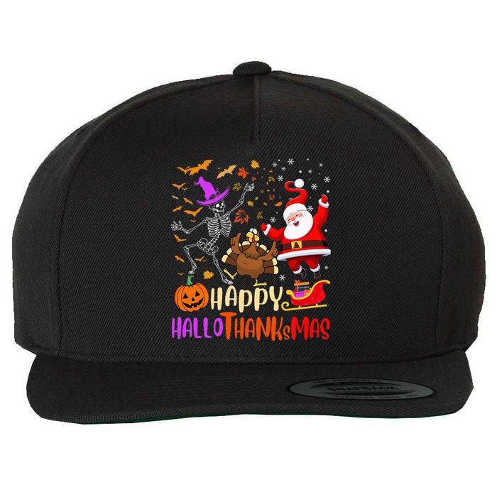 Happy Hallothanksmas Skeleton Pumpkin Turkey Santa Dancing Wool Snapback Cap