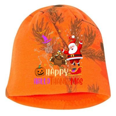 Happy Hallothanksmas Skeleton Pumpkin Turkey Santa Dancing Kati - Camo Knit Beanie