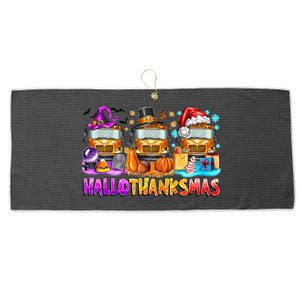 Happt Hallothanksmas School Bus Halloween Merry Christmas Large Microfiber Waffle Golf Towel