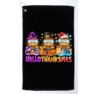 Happt Hallothanksmas School Bus Halloween Merry Christmas Platinum Collection Golf Towel