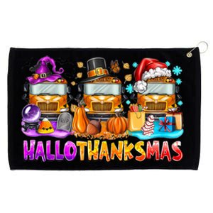 Happt Hallothanksmas School Bus Halloween Merry Christmas Grommeted Golf Towel