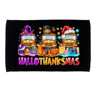 Happt Hallothanksmas School Bus Halloween Merry Christmas Microfiber Hand Towel