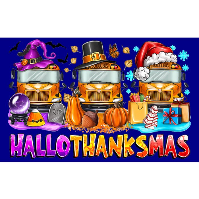 Happt Hallothanksmas School Bus Halloween Merry Christmas Bumper Sticker