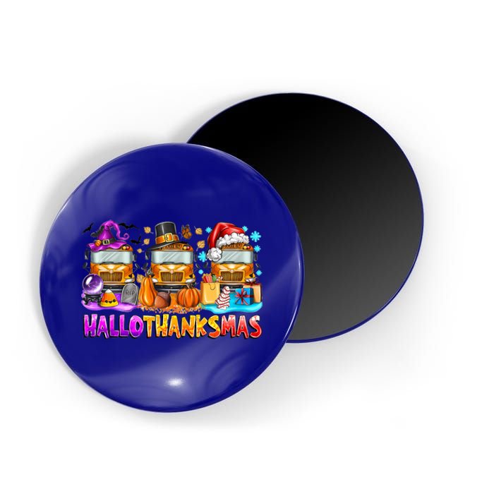 Happt Hallothanksmas School Bus Halloween Merry Christmas Magnet