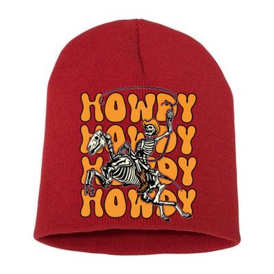 Halloween Howdy Skeleton With Horse Cowboy Hat Lasso Short Acrylic Beanie