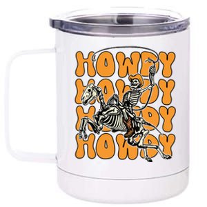 Halloween Howdy Skeleton With Horse Cowboy Hat Lasso 12 oz Stainless Steel Tumbler Cup