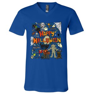 Happy Halloween Scary Retro Funny V-Neck T-Shirt