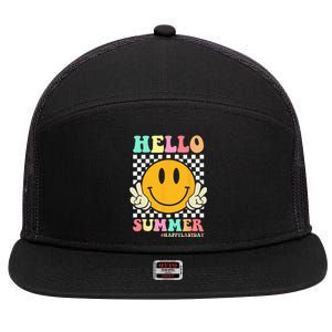 Hippie Hello Summer Teacher Happy Last Day of School 7 Panel Mesh Trucker Snapback Hat