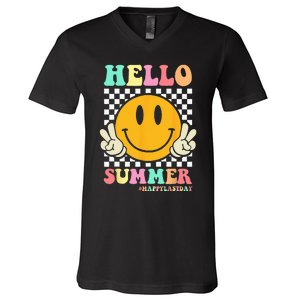 Hippie Hello Summer Teacher Happy Last Day of School V-Neck T-Shirt