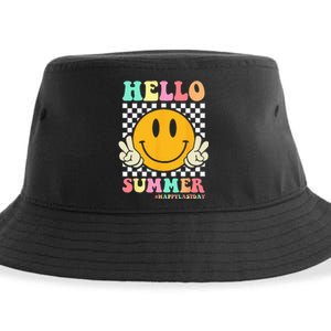 Hippie Hello Summer Teacher Happy Last Day of School Sustainable Bucket Hat