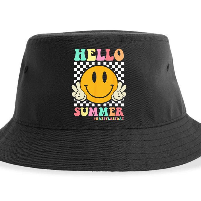 Hippie Hello Summer Teacher Happy Last Day of School Sustainable Bucket Hat