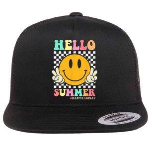 Hippie Hello Summer Teacher Happy Last Day of School Flat Bill Trucker Hat