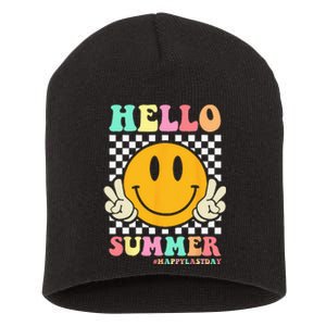 Hippie Hello Summer Teacher Happy Last Day of School Short Acrylic Beanie