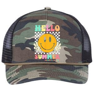 Hippie Hello Summer Teacher Happy Last Day of School Retro Rope Trucker Hat Cap