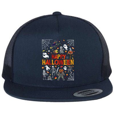 Happy Halloween Scary Spooky Retro Style Flat Bill Trucker Hat