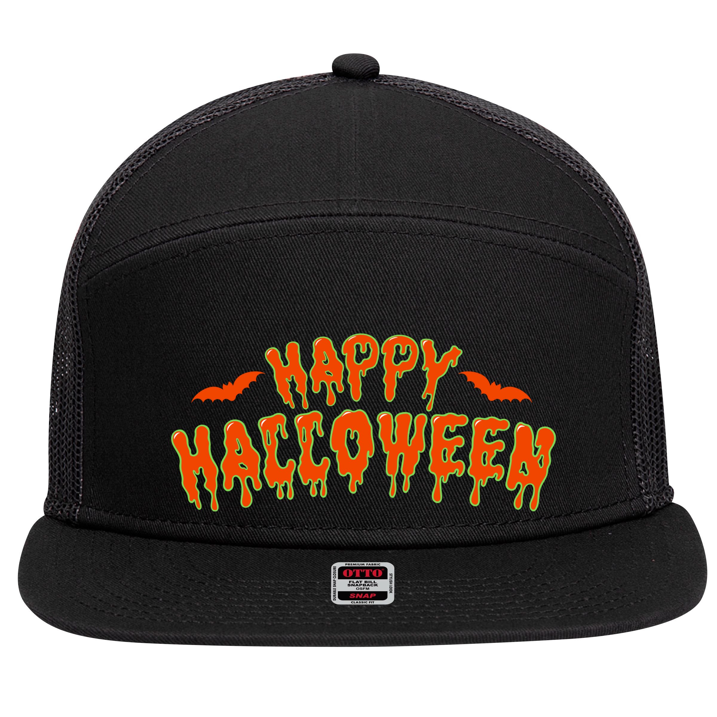 Happy Halloween Spooky Season 7 Panel Mesh Trucker Snapback Hat
