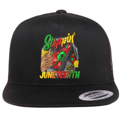 High Heels Steppin Into Juneteenth Africa Black Woman Flat Bill Trucker Hat