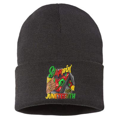 High Heels Steppin Into Juneteenth Africa Black Woman Sustainable Knit Beanie