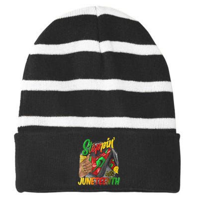 High Heels Steppin Into Juneteenth Africa Black Woman Striped Beanie with Solid Band