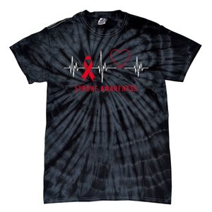 Heartbeat Heart Stroke Awareness Month Red Ribbon Support Tie-Dye T-Shirt