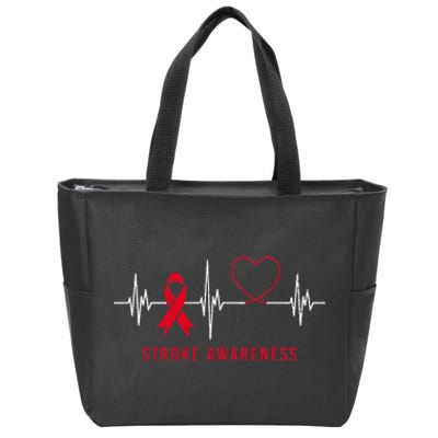 Heartbeat Heart Stroke Awareness Month Red Ribbon Support Zip Tote Bag