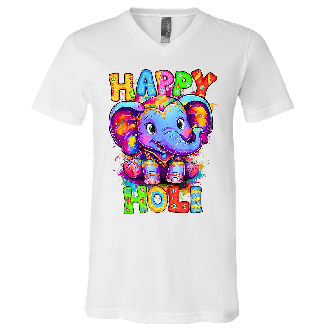 Happy Holi Spring Festival Colors India Hindu  V-Neck T-Shirt