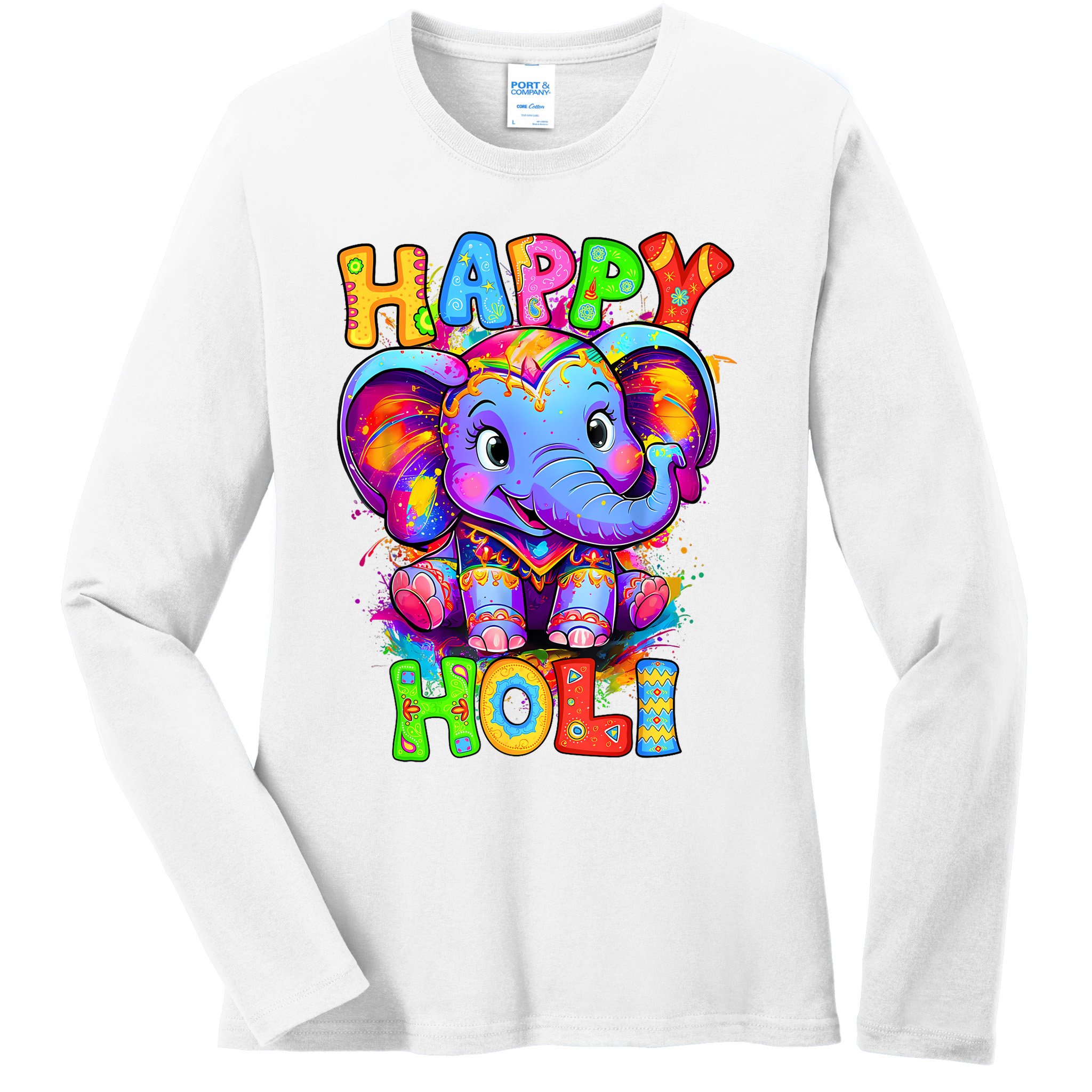 Happy Holi Spring Festival Colors India Hindu  Ladies Long Sleeve Shirt