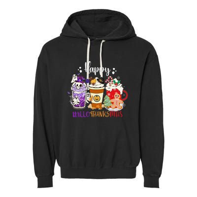 Happy Hallo Thanks Mas Coffee Drinks & Festive Icons Garment-Dyed Fleece Hoodie