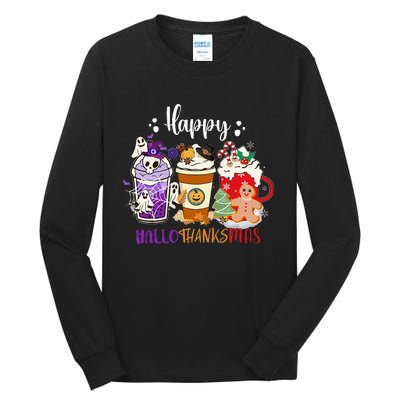 Happy Hallo Thanks Mas Coffee Drinks & Festive Icons Tall Long Sleeve T-Shirt