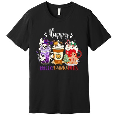 Happy Hallo Thanks Mas Coffee Drinks & Festive Icons Premium T-Shirt