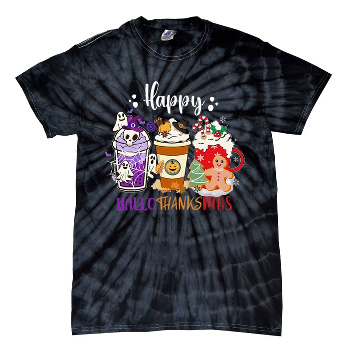 Happy Hallo Thanks Mas Coffee Drinks & Festive Icons Tie-Dye T-Shirt