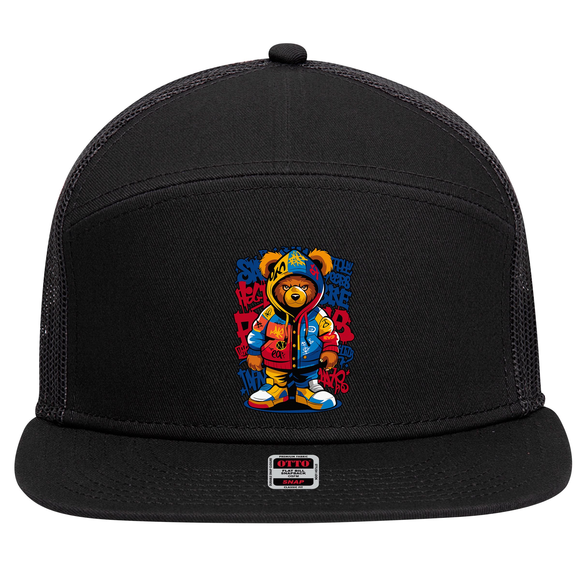 Hip Hop Teddy Bear Rap Music 7 Panel Mesh Trucker Snapback Hat