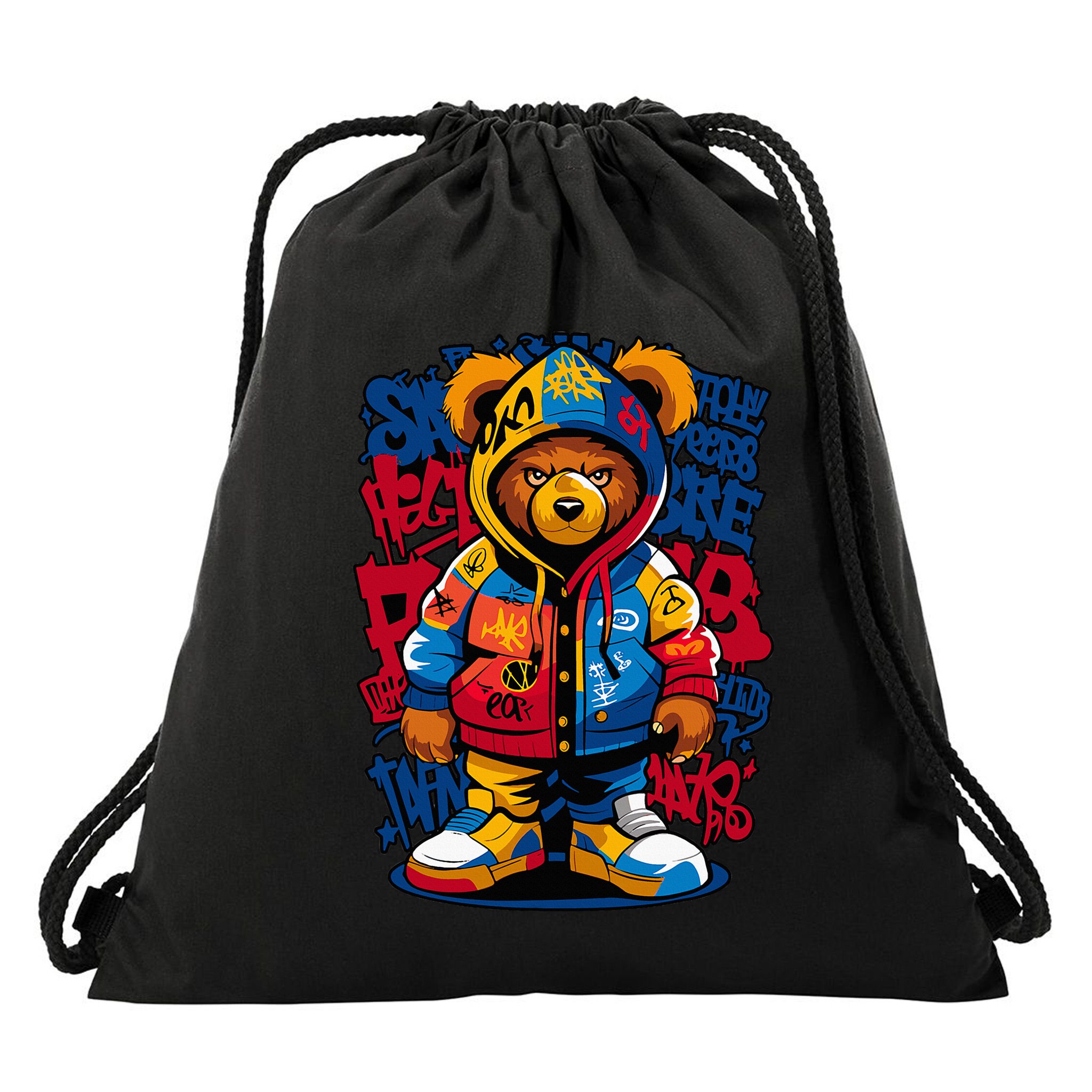 Hip Hop Teddy Bear Rap Music Drawstring Bag