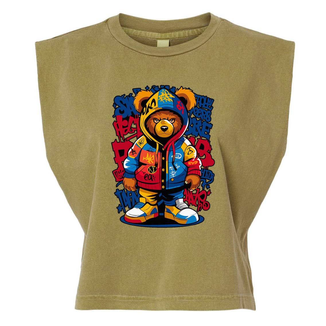 Hip Hop Teddy Bear Rap Music Garment-Dyed Women's Muscle Tee
