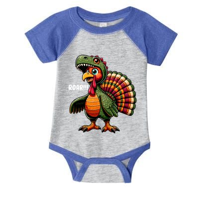 Happy Hallothanksmas Thanksgiving Dinosaur T Rex Turkey Funny Gift Infant Baby Jersey Bodysuit