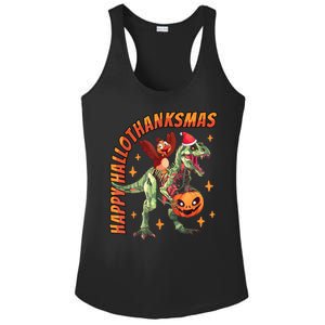 Happy Hallothanksmas Trex Halloween Thanksgiving Christmas Ladies PosiCharge Competitor Racerback Tank