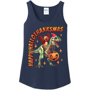 Happy Hallothanksmas Trex Halloween Thanksgiving Christmas Ladies Essential Tank