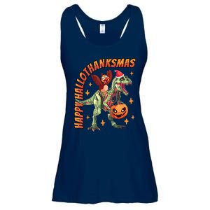 Happy Hallothanksmas Trex Halloween Thanksgiving Christmas Ladies Essential Flowy Tank