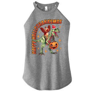 Happy Hallothanksmas Trex Halloween Thanksgiving Christmas Women's Perfect Tri Rocker Tank