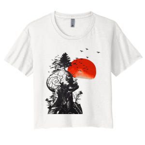 Hangover Human Tree Surreal Artistic Sunset Women's Crop Top Tee