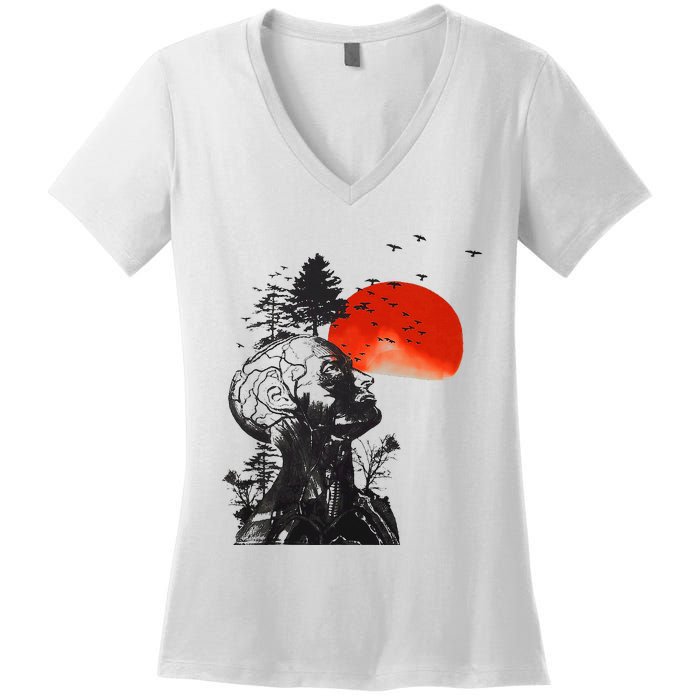 Hangover Human Tree Surreal Artistic Sunset Women's V-Neck T-Shirt