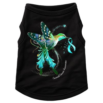 Hummingbird Holding Teal Ribbon Cervical Cancer Awareness Doggie Tank