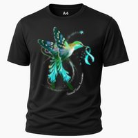 Hummingbird Holding Teal Ribbon Cervical Cancer Awareness Cooling Performance Crew T-Shirt