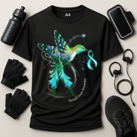Hummingbird Holding Teal Ribbon Cervical Cancer Awareness Cooling Performance Crew T-Shirt